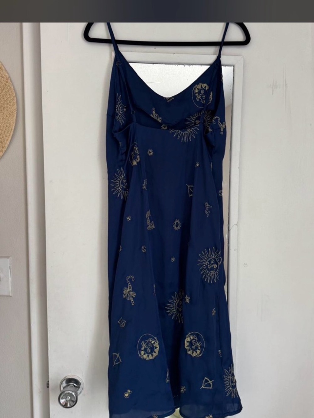 Navy Celestial Slip Dress with Gold Motif